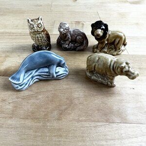 Lot of 5 Wade England Miniature Animal Figurines Manatee Hippo Otter‎ Lion Owl
